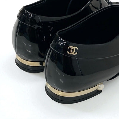 シャネル CHANEL ローファー 革靴 靴 シューズ パテント フェイクパール ブラック 黒 ココマーク レースアップ
