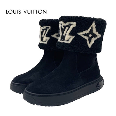 Louis Vuitton Snowdrop Line Monogram Boots Short Boots Shoes Suede Mouton Black White Mouton Boots Boa