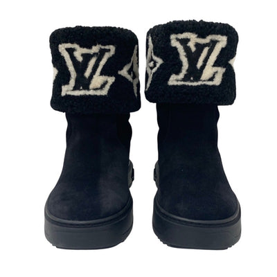 Louis Vuitton Snowdrop Line Monogram Boots Short Boots Shoes Suede Mouton Black White Mouton Boots Boa