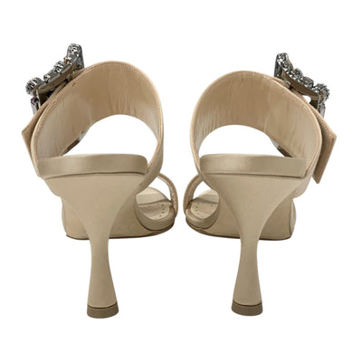 マノロブラニク MANOLO BLAHNIK サンダル 靴 シューズ サテン ベージュ マルチカラー ビジュー ミュール