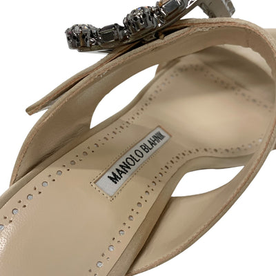 マノロブラニク MANOLO BLAHNIK サンダル 靴 シューズ サテン ベージュ マルチカラー ビジュー ミュール