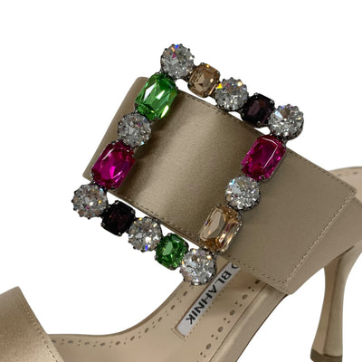 マノロブラニク MANOLO BLAHNIK サンダル 靴 シューズ サテン ベージュ マルチカラー ビジュー ミュール