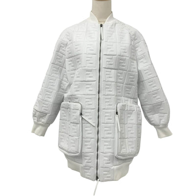 Fendi Outerwear White Logo FF Embossed Bomber Jacket Blouson