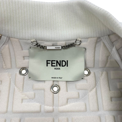 Fendi Outerwear White Logo FF Embossed Bomber Jacket Blouson