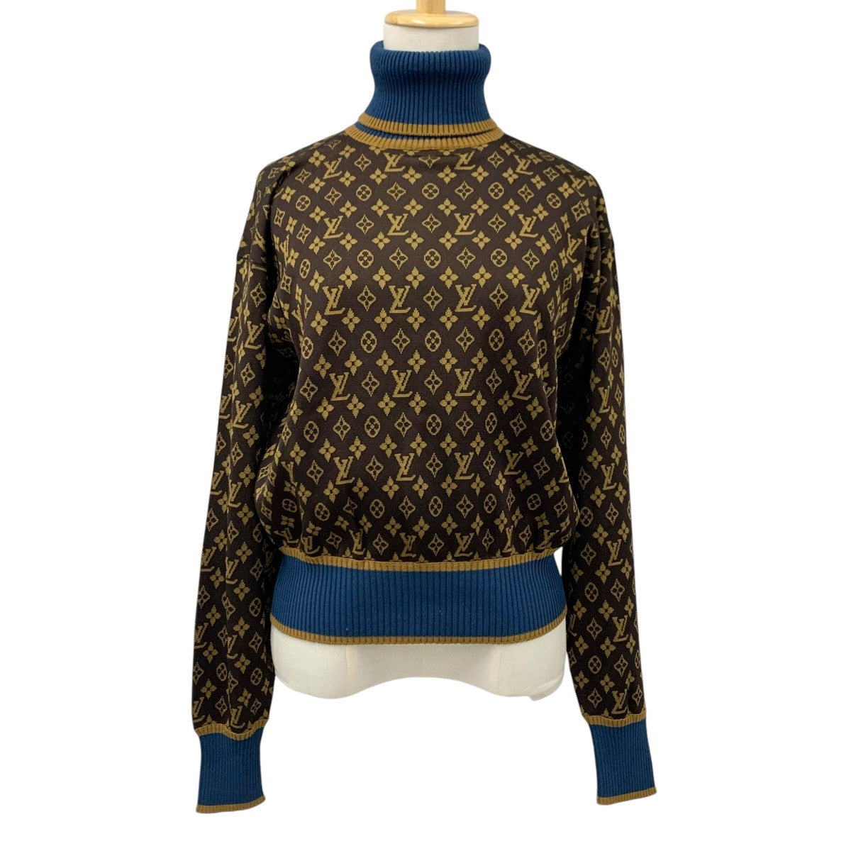 LOUIS VUITTON Monogram Tops Brown Blue Knit 20AW High Neck