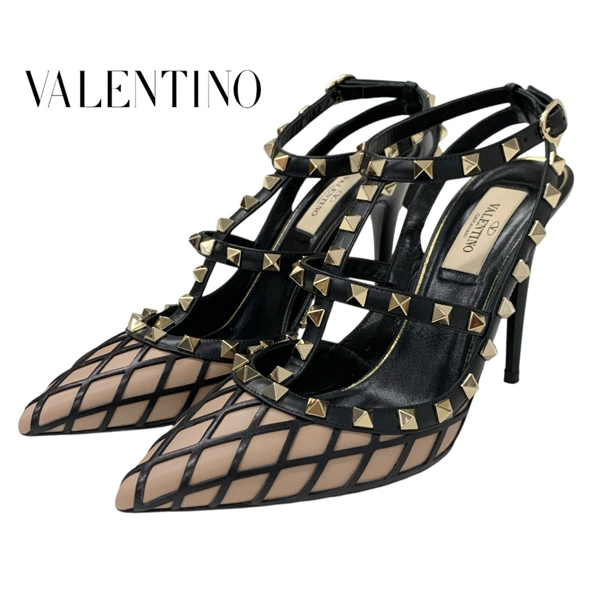 ヴァレンティノ VALENTINO パンプス 靴 シューズ レザー ピンクベージュ ブラック ゴールド ロックスタッズ サンダル