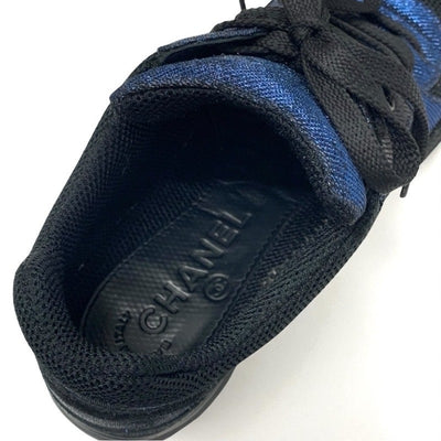 シャネル CHANEL スニーカー 靴 シューズ ファブリック ブラック ブルー 黒 ココマーク メタリック
