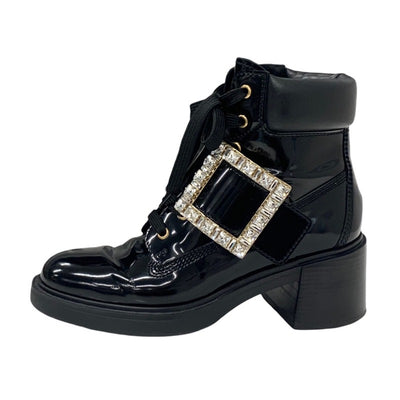 Roger Vivier Boots, Short Boots, Shoes, Patent Black, Black, Gold, Strath Buckle, Bijoux