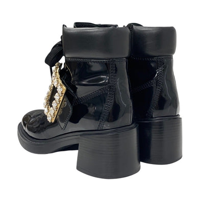 Roger Vivier Boots, Short Boots, Shoes, Patent Black, Black, Gold, Strath Buckle, Bijoux