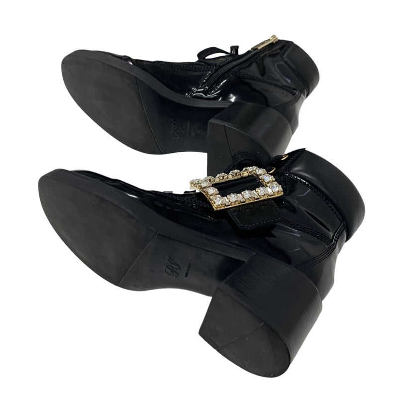 Roger Vivier Boots, Short Boots, Shoes, Patent Black, Black, Gold, Strath Buckle, Bijoux