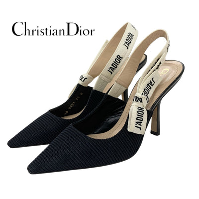 クリスチャンディオール CHRISTIAN DIOR JADIOR パンプス 靴 シューズ ファブリック ブラック ホワイト 黒 スリングバック サンダル ロゴ