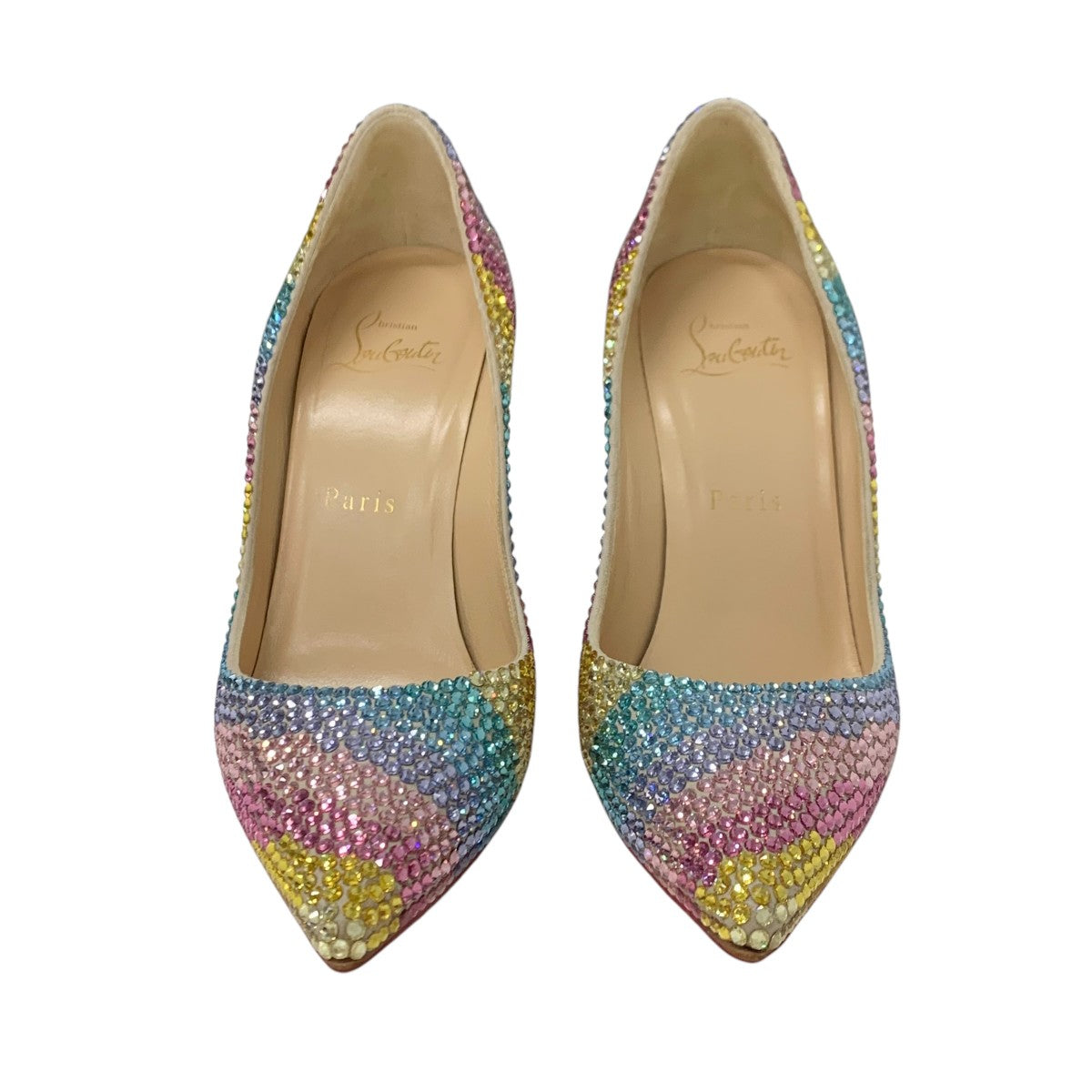 Christian Louboutin pumps shoes suede Swarovski multicolor rhinestone rainbow party shoes