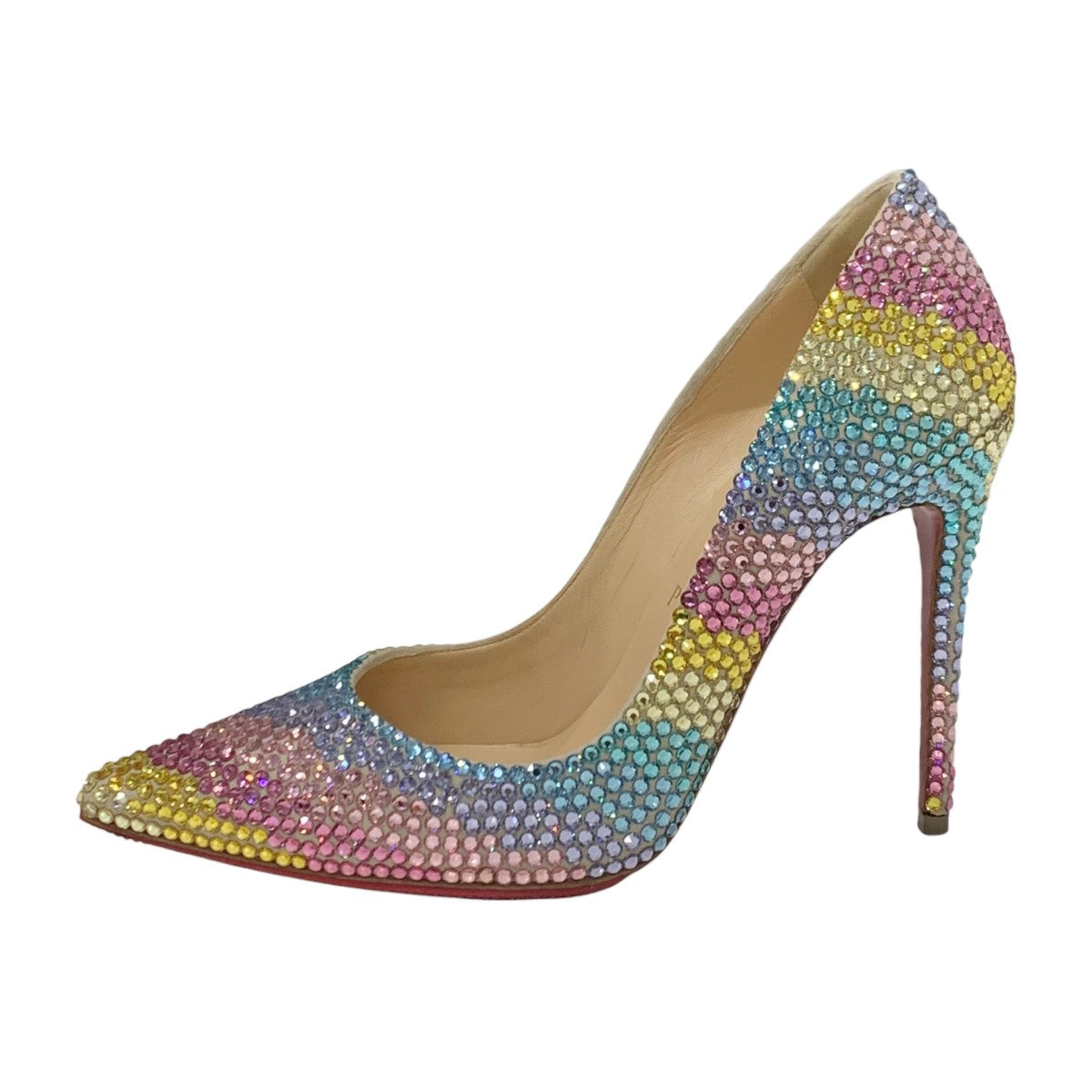 Christian Louboutin pumps shoes suede Swarovski multicolor rhinestone rainbow party shoes