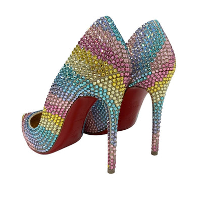 Christian Louboutin pumps shoes suede Swarovski multicolor rhinestone rainbow party shoes