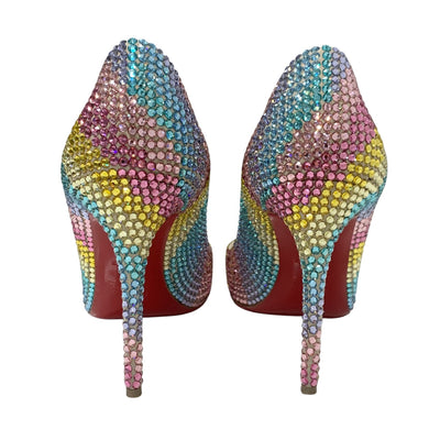 Christian Louboutin pumps shoes suede Swarovski multicolor rhinestone rainbow party shoes