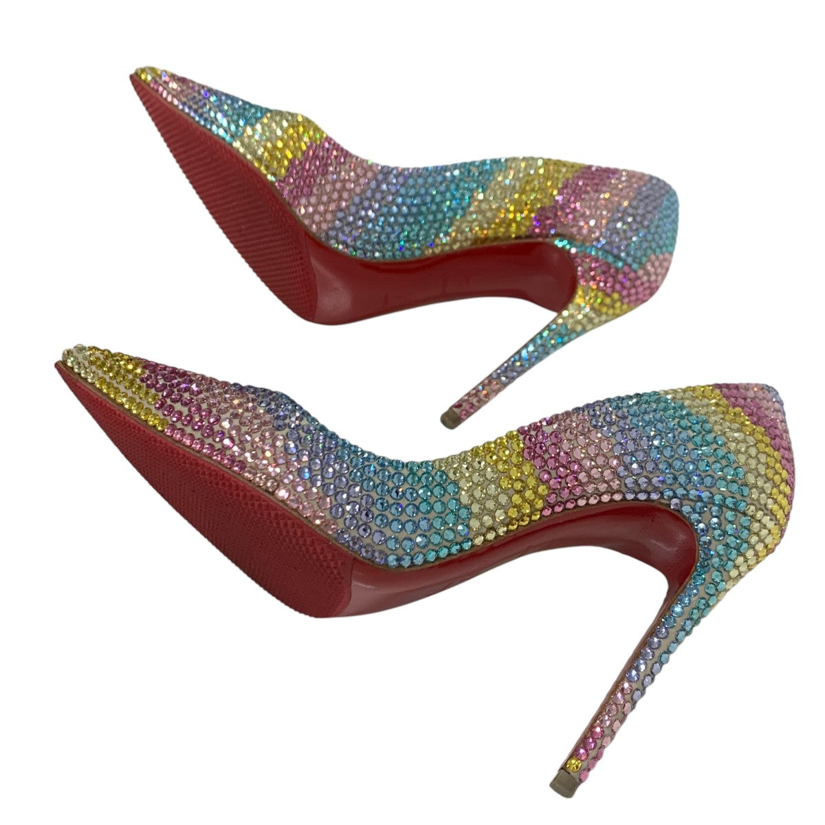 Christian Louboutin pumps shoes suede Swarovski multicolor rhinestone rainbow party shoes