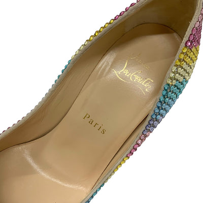 Christian Louboutin pumps shoes suede Swarovski multicolor rhinestone rainbow party shoes