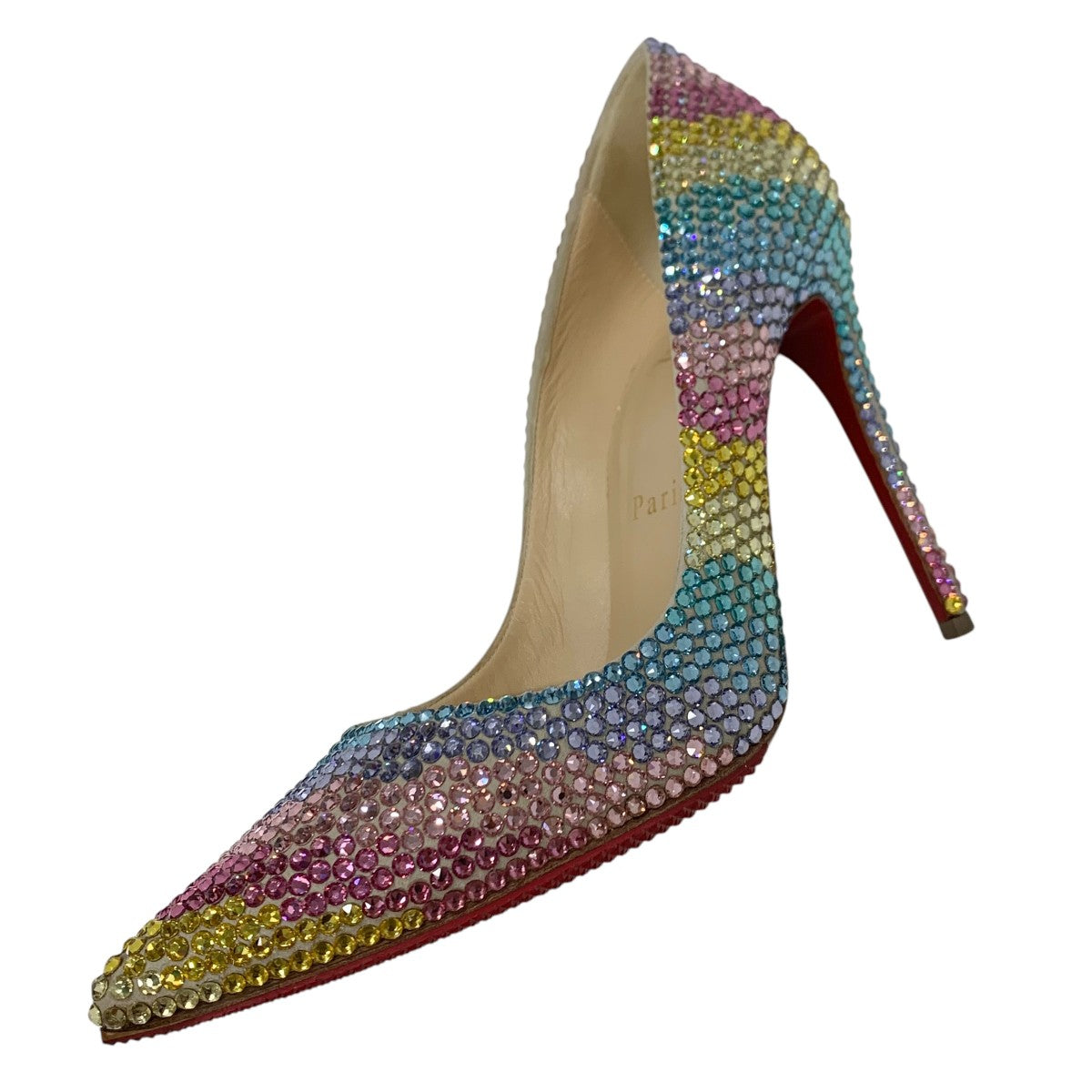 Christian Louboutin pumps shoes suede Swarovski multicolor rhinestone rainbow party shoes