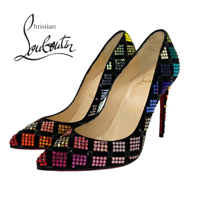 Christian Louboutin Décolleté pumps shoes suede Swarovski black multicolor rhinestone