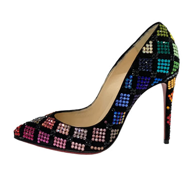 Christian Louboutin Décolleté pumps shoes suede Swarovski black multicolor rhinestone