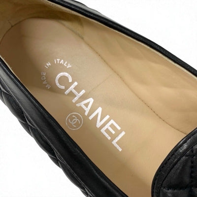 シャネル CHANEL ローファー 革靴 靴 シューズ レザー ブラック 黒 シルバー ココマーク マトラッセ フラットシューズ