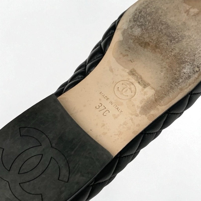 シャネル CHANEL ローファー 革靴 靴 シューズ レザー ブラック 黒 シルバー ココマーク マトラッセ フラットシューズ