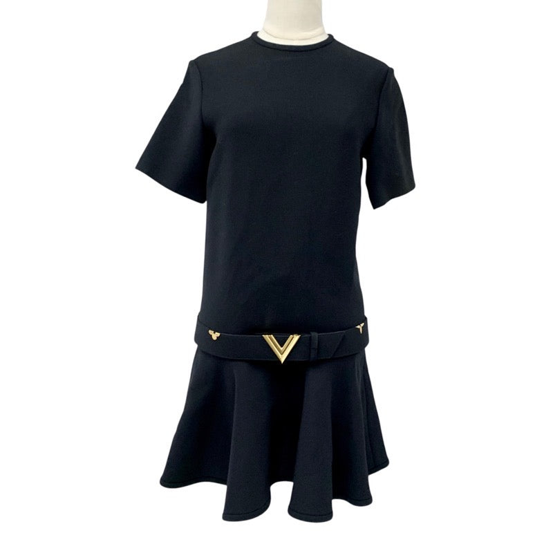 ルイヴィトン LOUIS VUITTON ワンピース ウール ブラック 黒 ゴールド ロゴ モノグラムフラワー