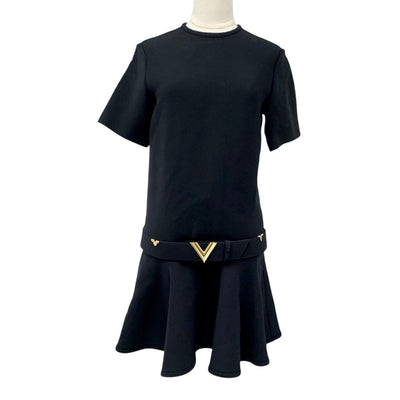 ルイヴィトン LOUIS VUITTON ワンピース ウール ブラック 黒 ゴールド ロゴ モノグラムフラワー