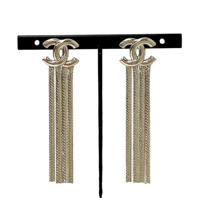 Chanel Earrings Gold Coco Mark Fringe