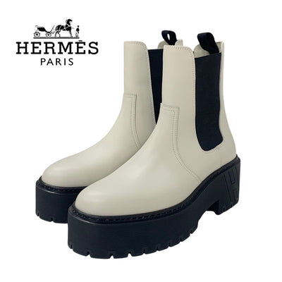 Hermes HERMES Harrow boots, short boots, shoes, leather, ivory, side gore