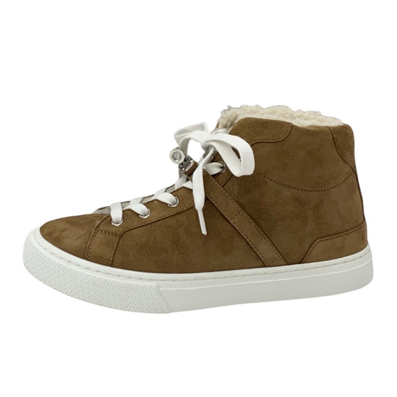 Hermes Daydream sneakers, shoes, suede, sheepskin, brown, silver, high-cut sneakers, Kelly hardware