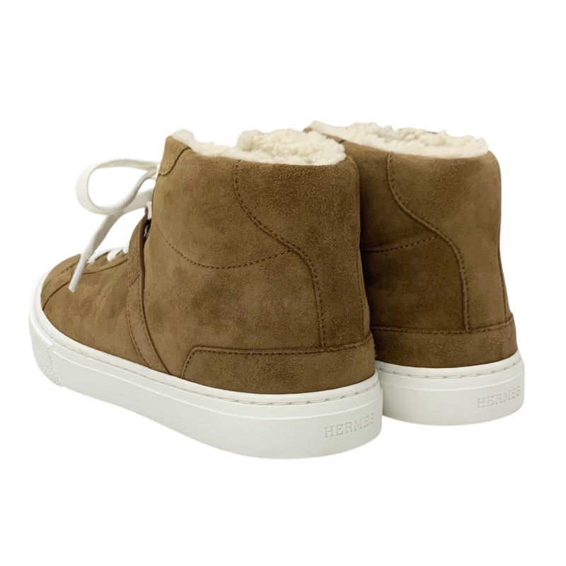 Hermes Daydream sneakers, shoes, suede, sheepskin, brown, silver, high-cut sneakers, Kelly hardware