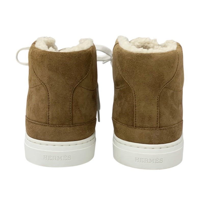 Hermes Daydream sneakers, shoes, suede, sheepskin, brown, silver, high-cut sneakers, Kelly hardware