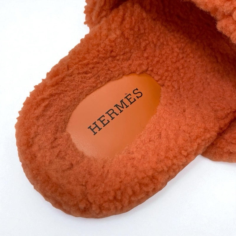 エルメス HERMES シプレ サンダル 靴 シューズ ムートン オレンジ フラットサンダル ボア
