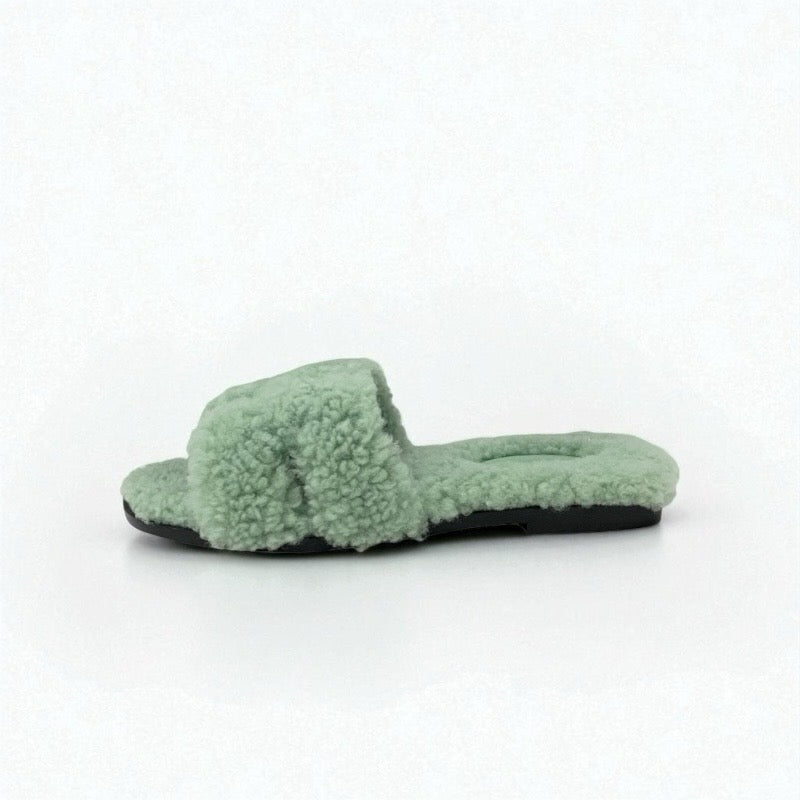 エルメス HERMES オラン サンダル 靴 シューズ ムートン グリーン フラット ミュール ボア