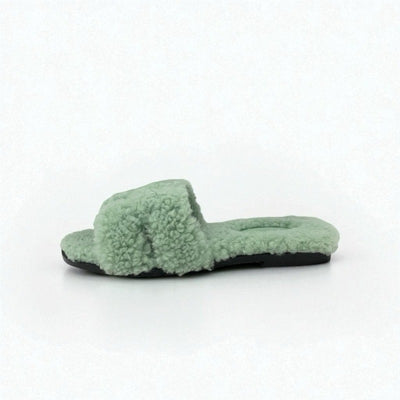 エルメス HERMES オラン サンダル 靴 シューズ ムートン グリーン フラット ミュール ボア