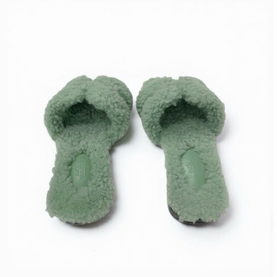 エルメス HERMES オラン サンダル 靴 シューズ ムートン グリーン フラット ミュール ボア