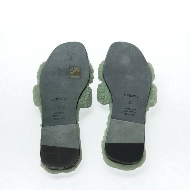 エルメス HERMES オラン サンダル 靴 シューズ ムートン グリーン