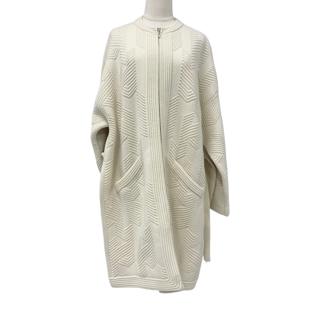 Hermes HERMES Outerwear Wool Off-White Nadege Knit Coat