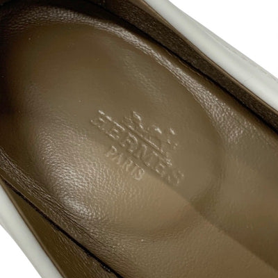 エルメス HERMES デスタン ローファー 革靴 靴 シューズ レザー ホワイト 白 シルバー ケリー金具