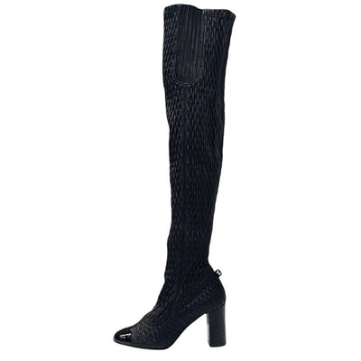 Chanel CHANEL boots, long boots, shoes, leather, black, knee-high boots, Coco Mark