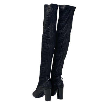 Chanel CHANEL boots, long boots, shoes, leather, black, knee-high boots, Coco Mark