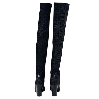 Chanel CHANEL boots, long boots, shoes, leather, black, knee-high boots, Coco Mark