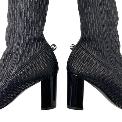 Chanel CHANEL boots, long boots, shoes, leather, black, knee-high boots, Coco Mark