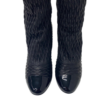 Chanel CHANEL boots, long boots, shoes, leather, black, knee-high boots, Coco Mark