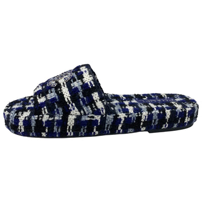 シャネル CHANEL サンダル 靴 シューズ ツイード ブルー系 ホワイト ブラック ココマーク メンズ