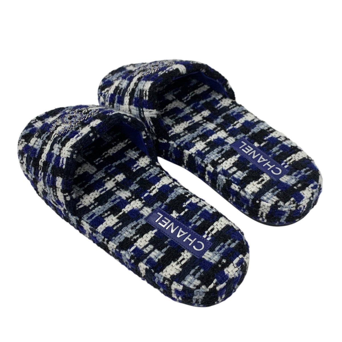 シャネル CHANEL サンダル 靴 シューズ ツイード ブルー系 ホワイト ブラック ココマーク メンズ