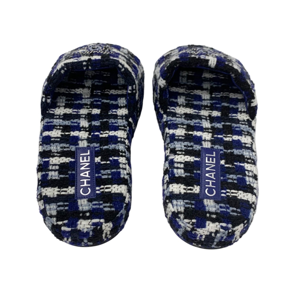 シャネル CHANEL サンダル 靴 シューズ ツイード ブルー系 ホワイト ブラック ココマーク メンズ
