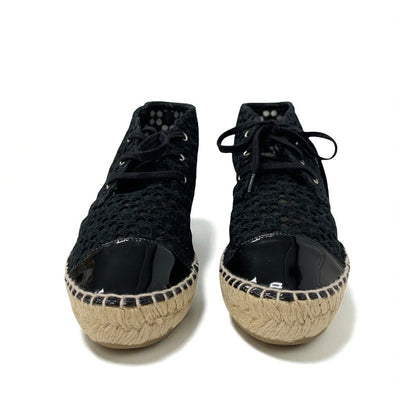 シャネル CHANEL スニーカー 靴 シューズ ファブリック パテント ブラック 黒 ココマーク エスパドリーユ レース