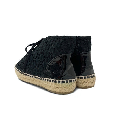 シャネル CHANEL スニーカー 靴 シューズ ファブリック パテント ブラック 黒 ココマーク エスパドリーユ レース